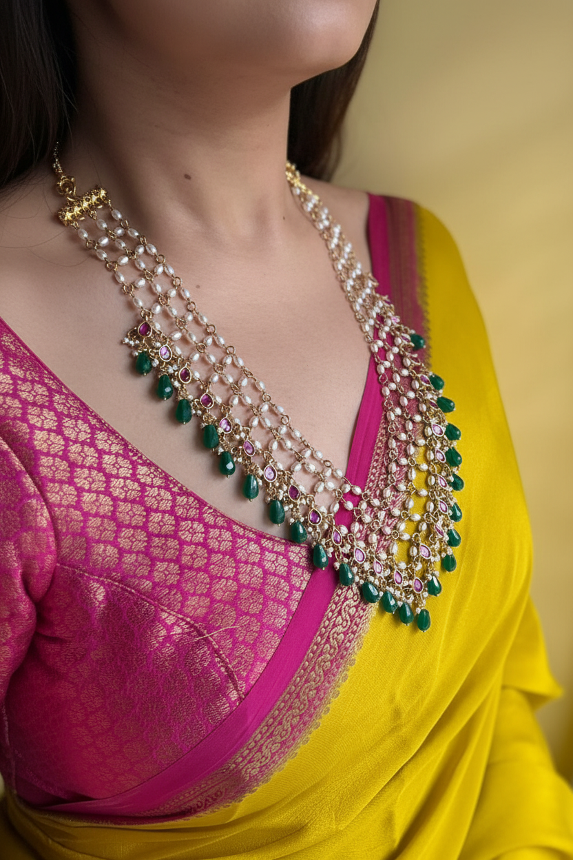 Emerald Pearl Cascade Necklace