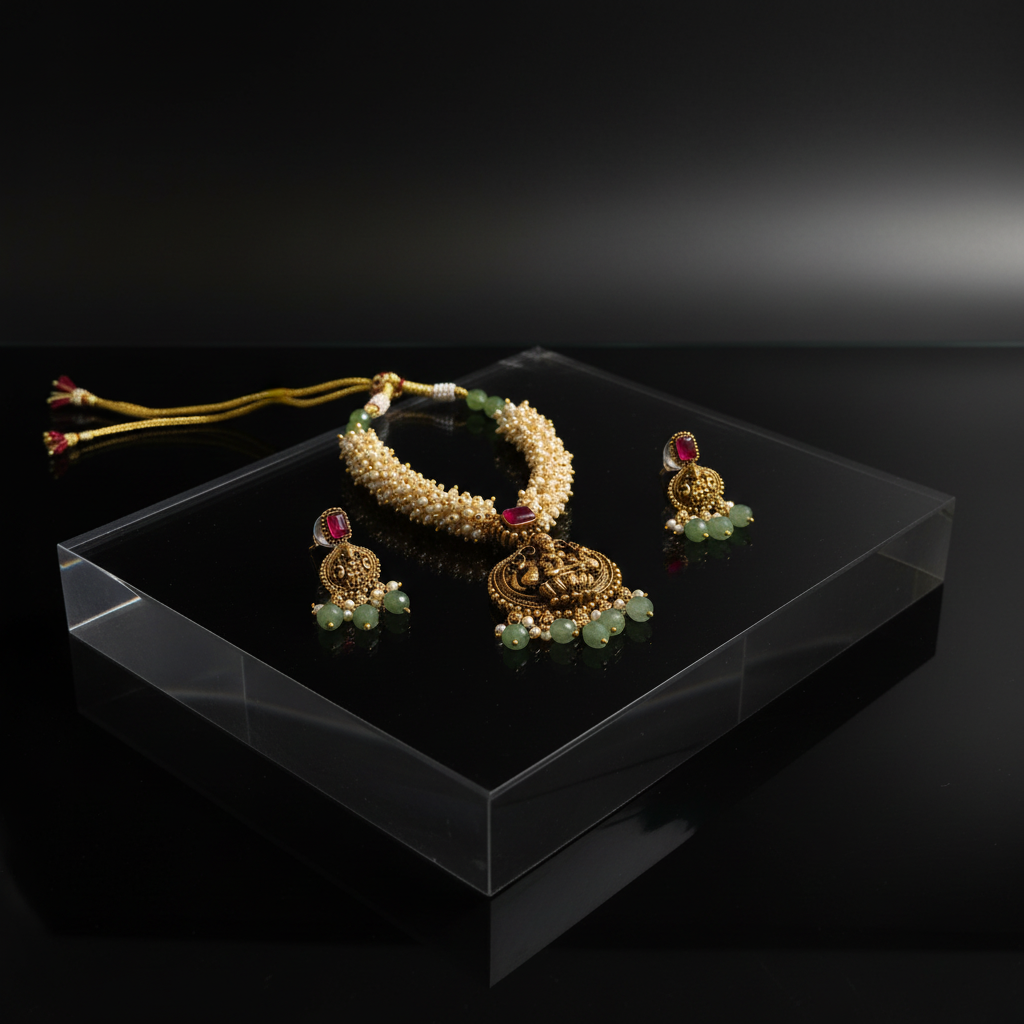 Vaidehi Pearl Temple Necklace Set