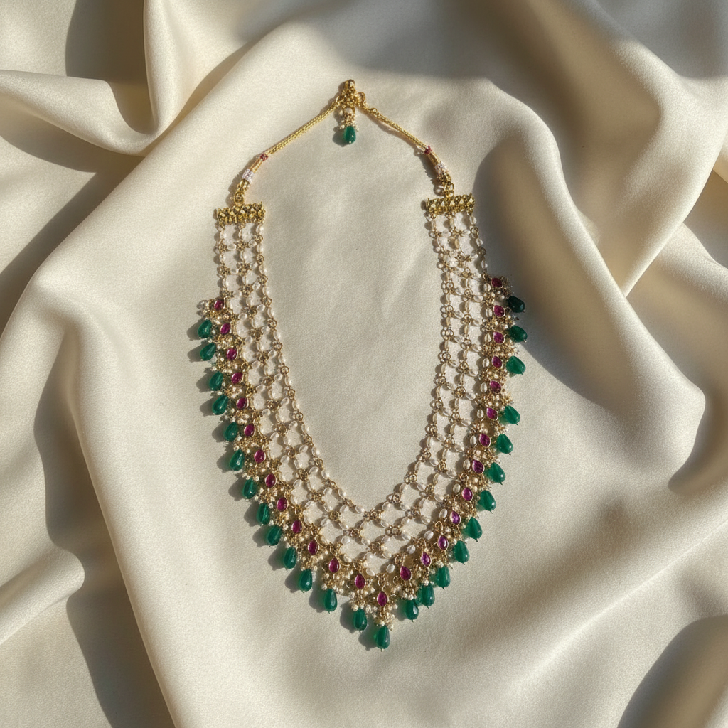 Emerald Pearl Cascade Necklace