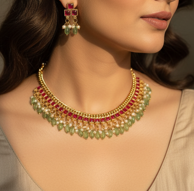 Ruby Green Pearl Choker