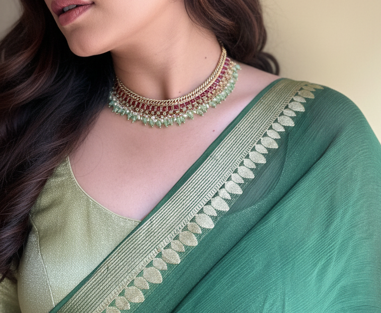 Ruby Green Pearl Choker