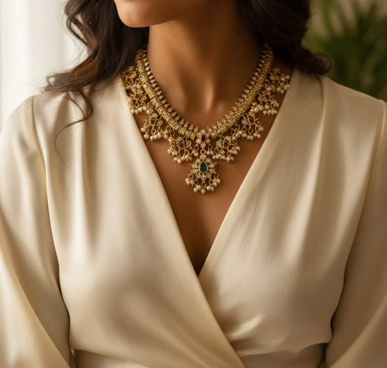 Pearl Kundan Necklace Set