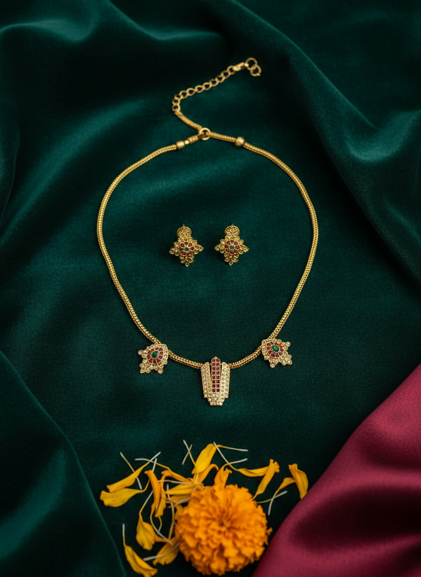 Lord Narayana Antique Pendant Set