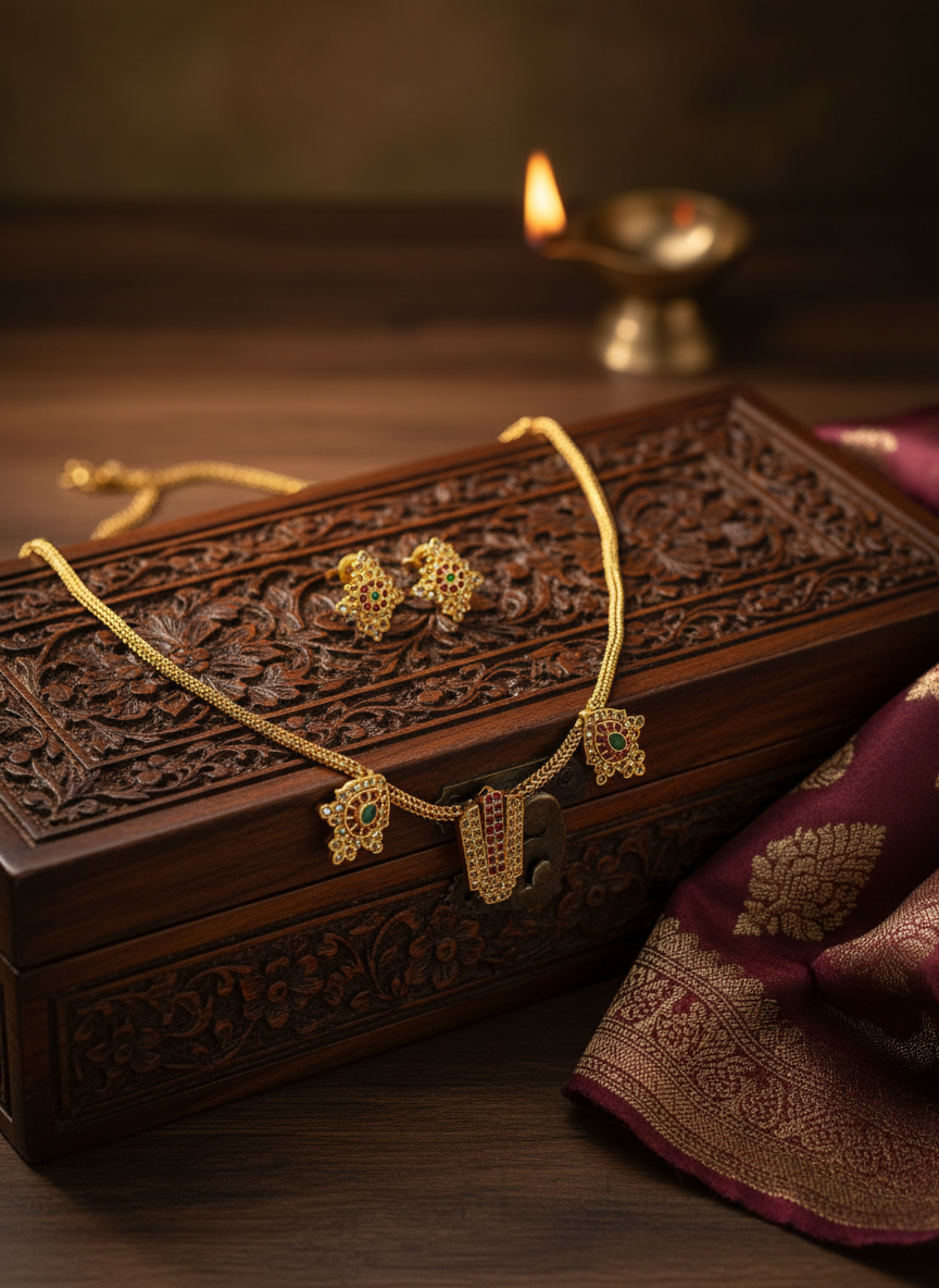 Lord Narayana Antique Pendant Set