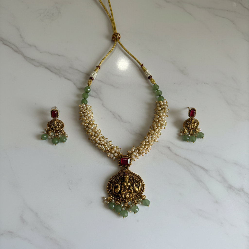 Vaidehi Pearl Temple Necklace Set