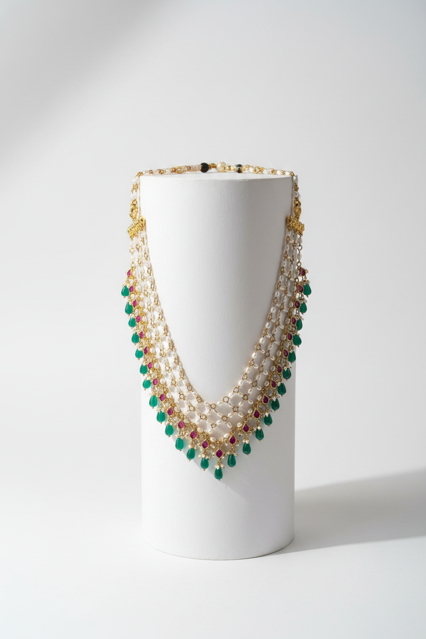 Emerald Pearl Cascade Necklace