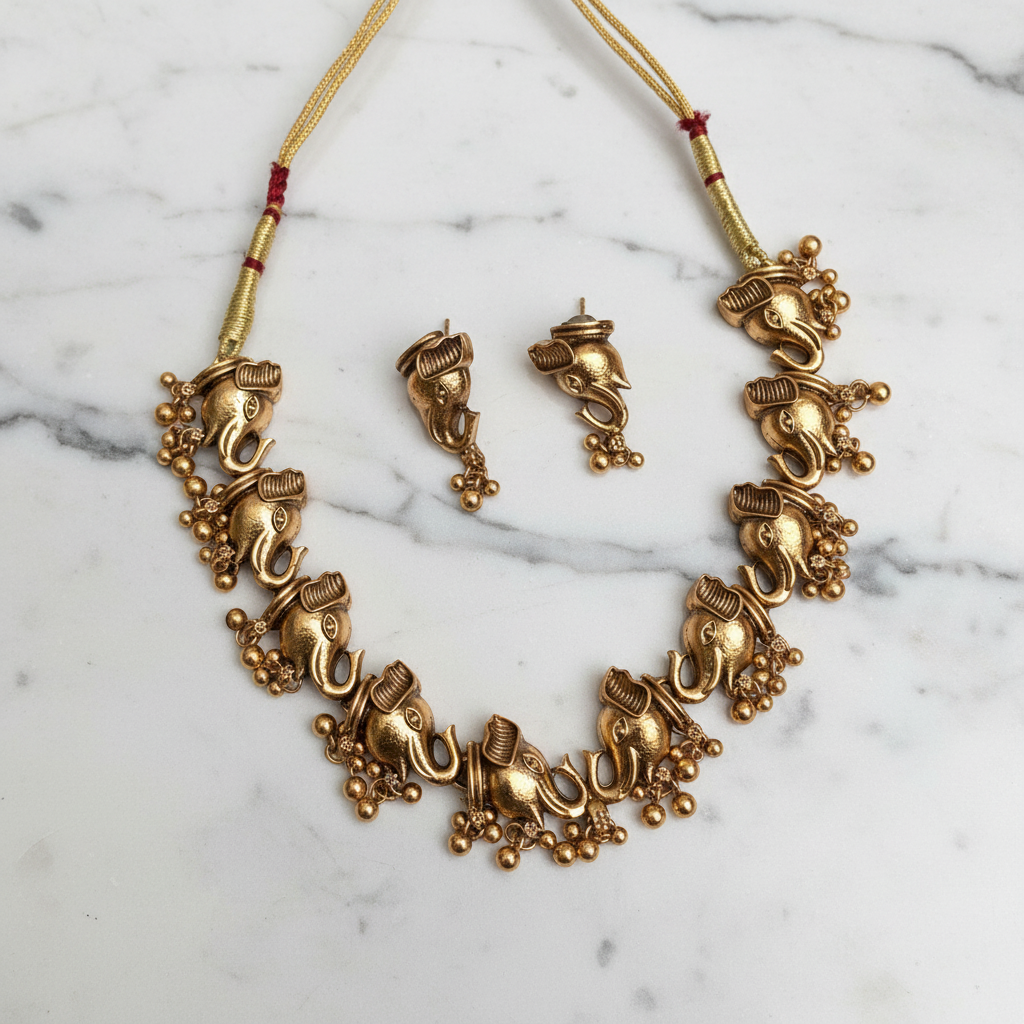 Gaja Mukha Antique Temple Necklace Set