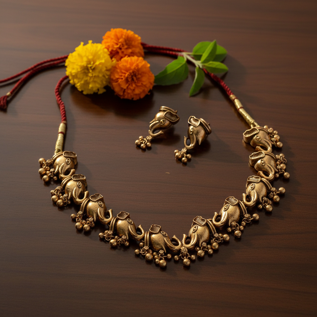 Gaja Mukha Antique Temple Necklace Set