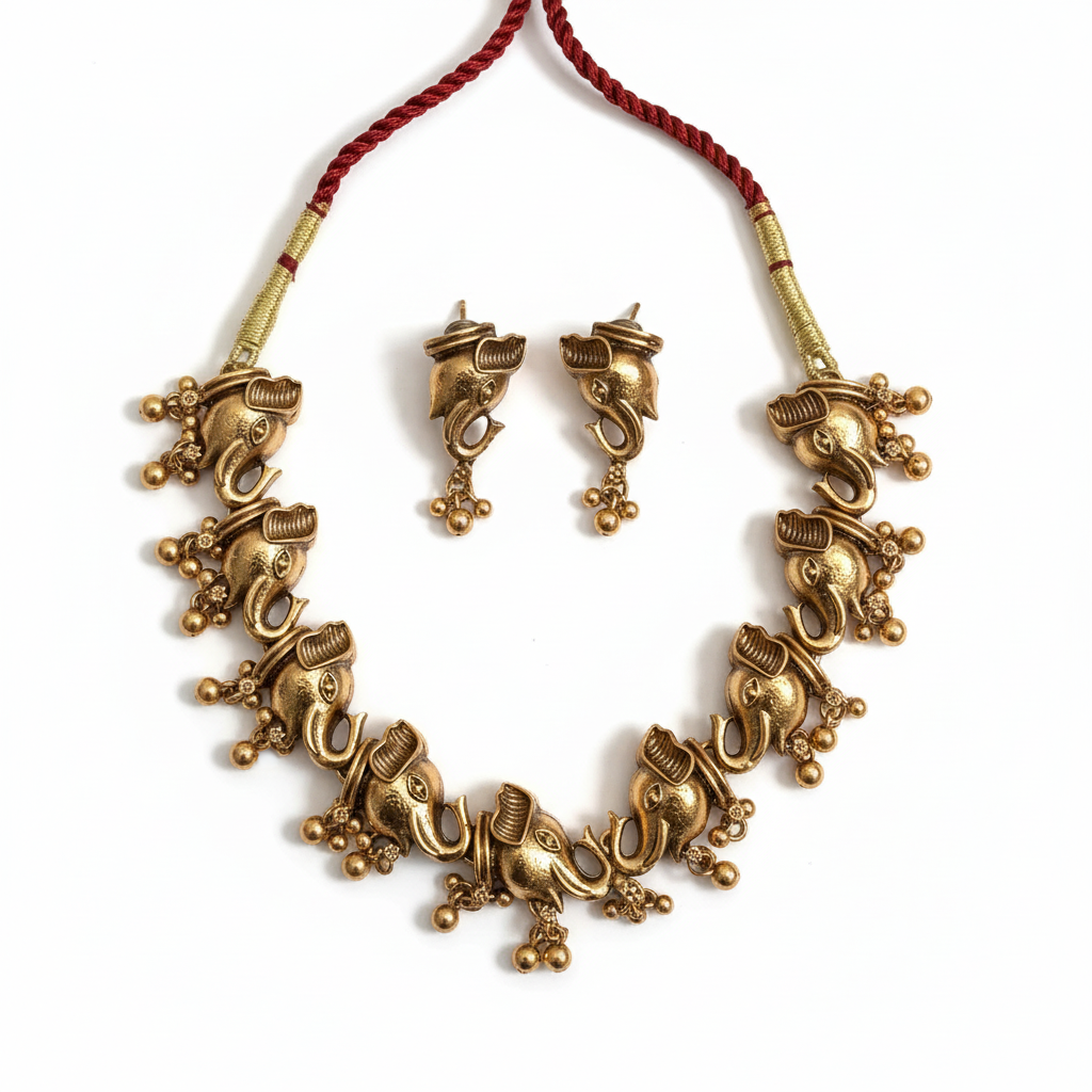 Gaja Mukha Antique Temple Necklace Set