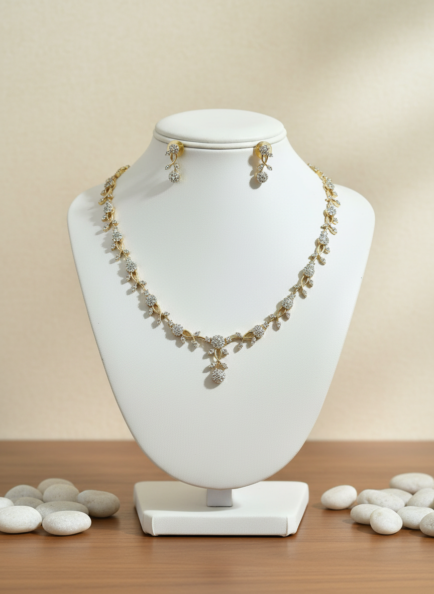 Floral Diamond-Simulant Necklace Set