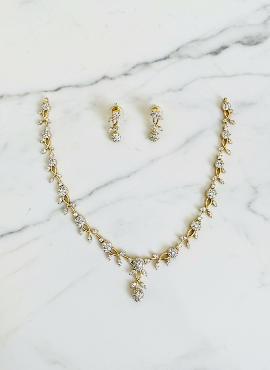 Floral Diamond-Simulant Necklace Set