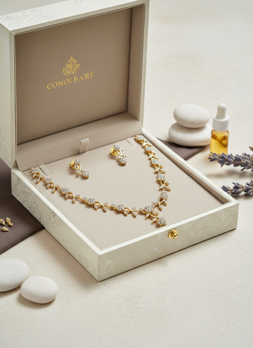 Floral Diamond-Simulant Necklace Set