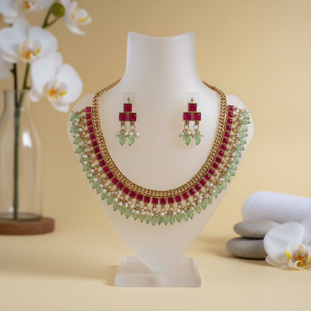 Ruby Green Pearl Choker